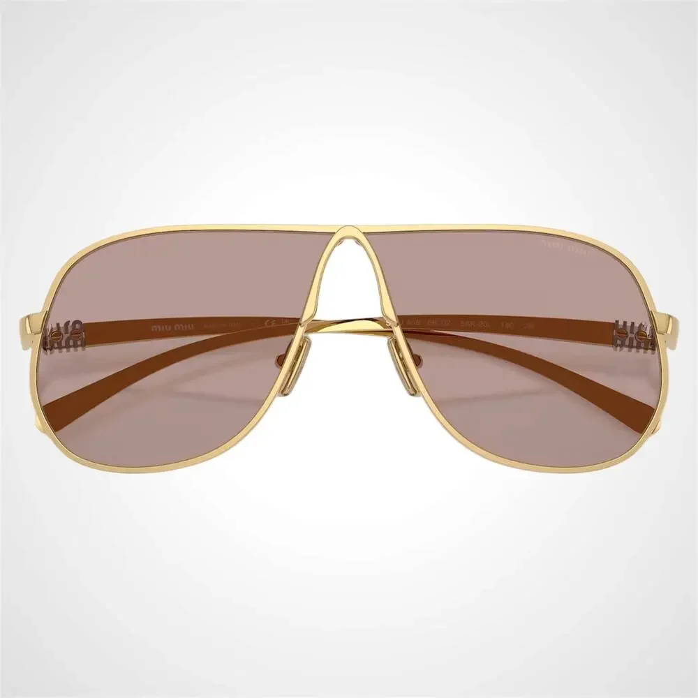 New MIU MIU Sunglasses Gold Violet Solid Lens Metal Pilot Aviator
